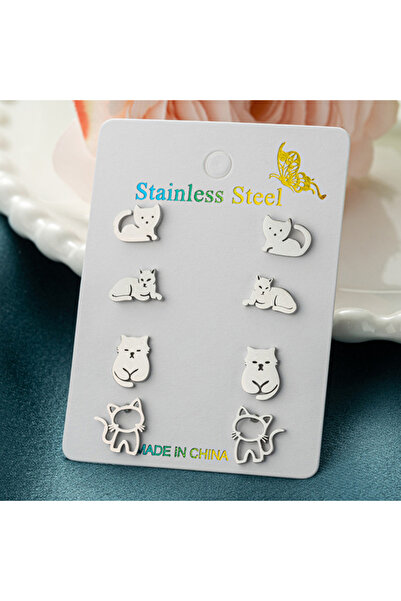 Choice ZH023S 4Pairs/Lot Fashion Cat Stainless Steel Stud Earrings for Women ...