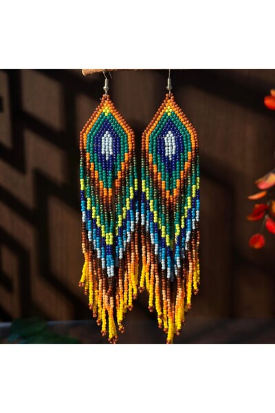 Choice MULTI Bohemian Colorful Beaded Long Fringe Earrings Seed Bead Glass Be...