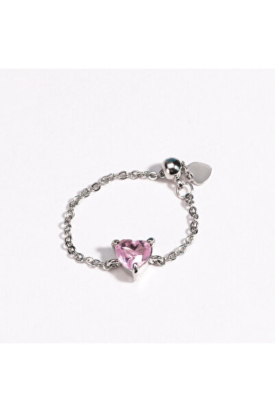 Choice resizable silver pink Colored Zircon Heart Pull-out Chain Adjustable R...
