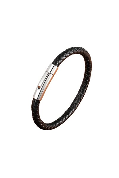 Choice12 19cm Silver-Black Quality Leather Bracelet for Men Women Stainless S...