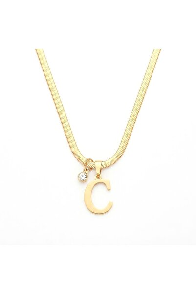 Siya Silver Non-Tarnish Steel Zircon Stone Italian Chain Letter Necklace