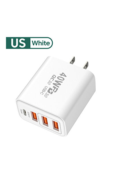 Choice US White 40W 4 Ports USB Type C Charger Quick Charge 3.0 EU Plug Fast ...