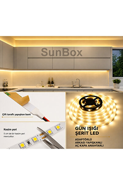 Sunbox Mutfak dolabı tezgah üstü Tam set Adaptörlü Butonlu 5 metre günışığı