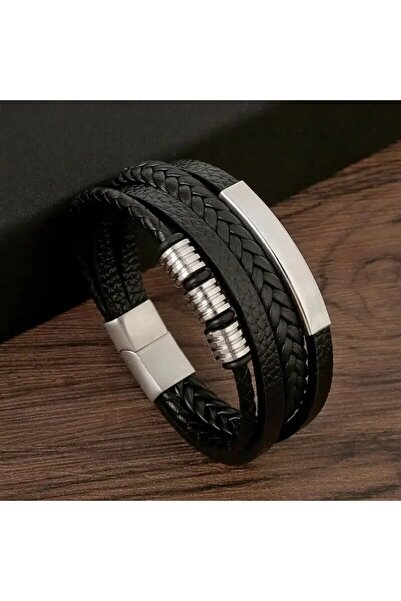 Choice ASL70044S Multi Layers PU Leather Mens Magnut Closure Bracelet Waved L...