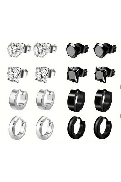 Choice 8 pair set B 28pcs Fashionable Minimalist Stainless Steel Earrings For...