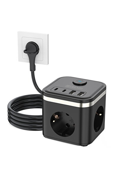 Choice 250V EU 3 black Multifunctional Socket Adapter with USB, 4 USB Ports, ...