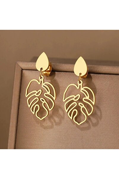 Choice AEH60266G Gold Color Metal Hallowout Leaves Drop Earrings Silver Color...
