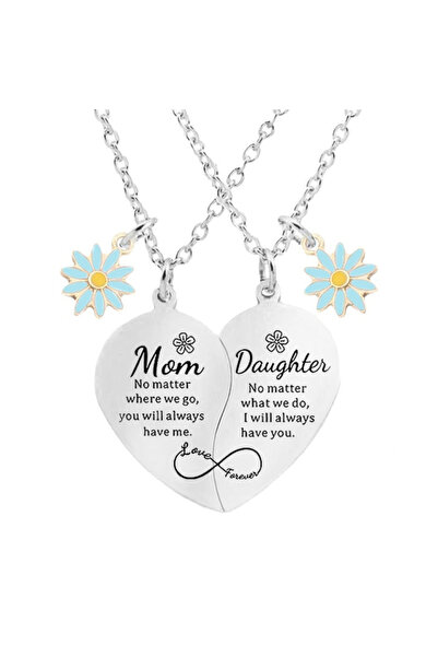 Choice 1 2 Pcs Daisy Charm Mother Daughter Heart Matching Pendant Necklace Se...