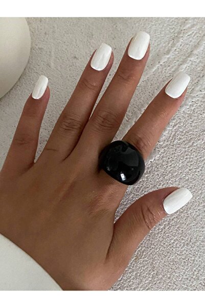 Choice Black Salircon Korean Simple Acrylic Rings Vintage Round Ring for Wome...