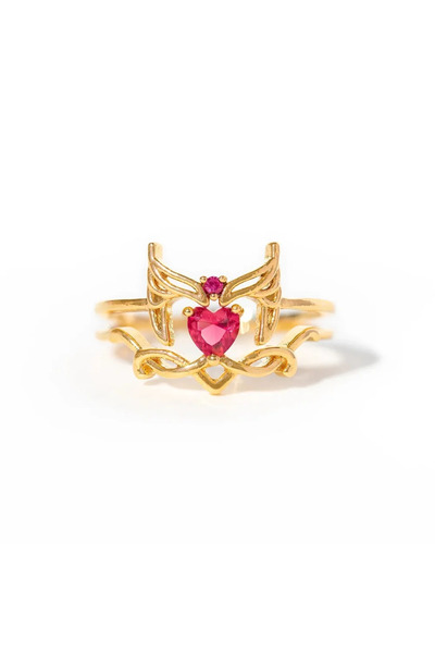 Choice Heart New Fashion 2 In1 Romantic Vintage Love Heart Red Zircon Open Ad...