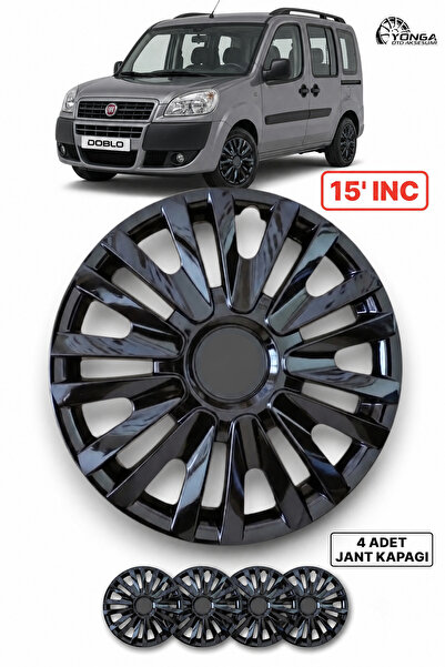 YONGA OTO AKSESUAR FİAT DOBLO 15 İnç Jant Kapağı 4'lü Set Piano Black + 4 Amb...