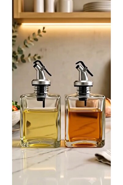 Trend Home Life 2’li Gümüş Başlıklı Cam Yağdanlık & Sirkelik Seti 200 ml – Damlatmaz Yağ Şişesi