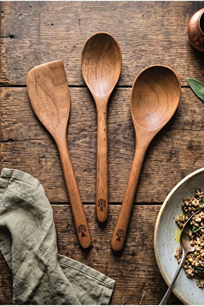 Öz Ahşap Handmade Chocolate Acacia Wooden Spoon, Pilav Spoon & Spatula Wooden...