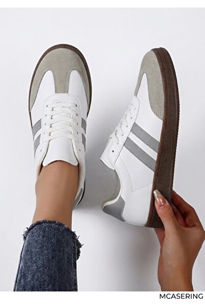 MCASERING Unisex Kadın Erkek Spor Ayakkabı Sneaker Beyaz gri