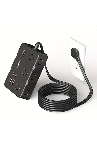 Choice1 US 6 Black Surge Protector Ultra Thin Flat US Plug with 6 Widely Outl...