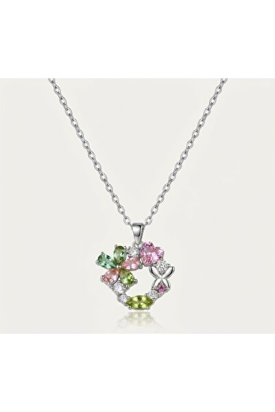 Siya Silver Tarnish-Resistant Steel Zircon Stone Crystal Embellished Floral N...