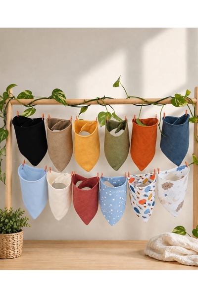 3Baby 12 Pieces 100% Organic Cotton Double Layer Muslin Baby Scarf & Drool Bi...