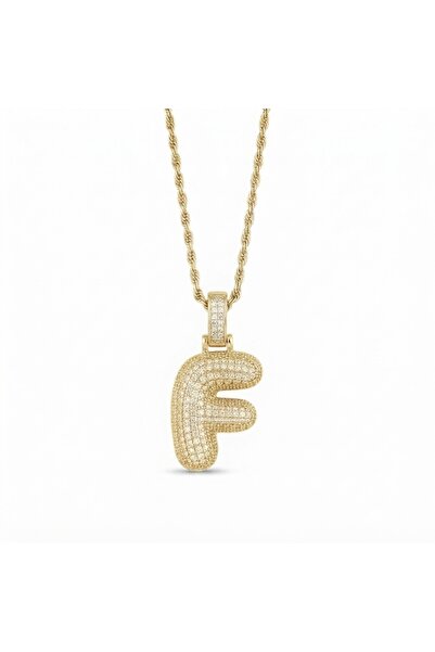 Siya Silver Zircon Stone Twist Chain Chubby Letter Balloon Necklace