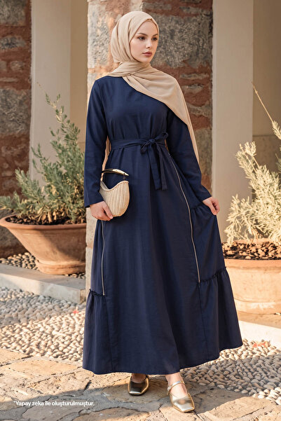 InStyle Yandan Fermuar Detaylı Modal Lacivert Elbise