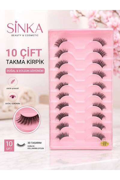 SİNKA 10 Çift Takma Kirpik Gerçek Doğal Görünüm Kirpik Seti S-03