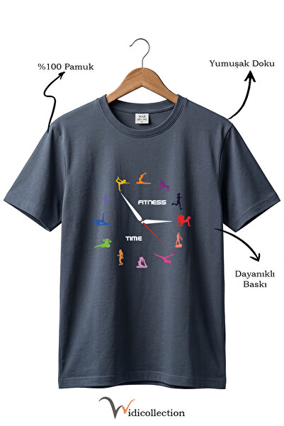 WİDİ Fitness Time Sports and Yoga Figured Colored Design 100% βαμβακερό μπλου...