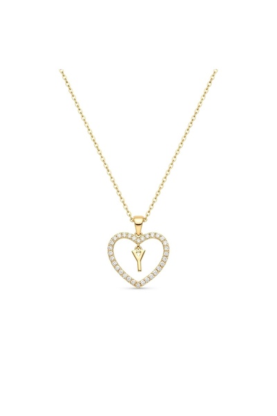 Siya Silver Zircon Stone Heart Letter Necklace - Gift Boxed