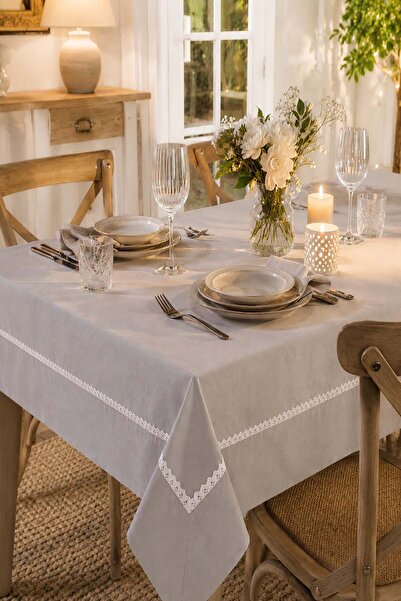 ÖDEL BULDAN Gray Buldan Fabric Intermediate Lace Tablecloth