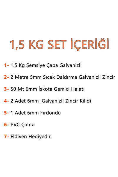 SomayStore Çantalı Tekne & Şişme Bot İçin Hazır Çapa Seti 1.5 KG (Eldiven hediyeli)