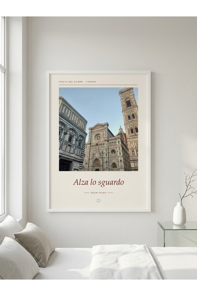 Beyaz Çerçeveli Floransa Duomo İtalya Manzara Poster | Duvar Dekoru | Fotoğraf Baskı