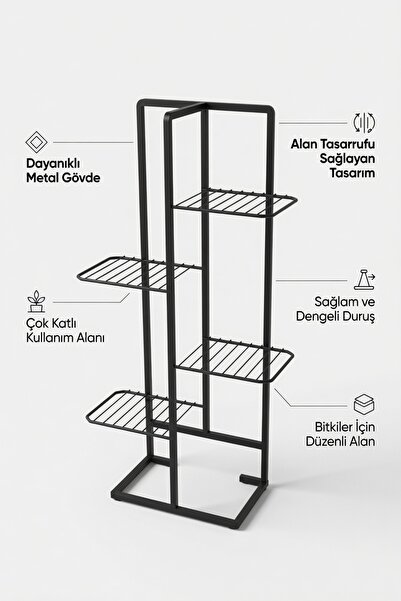 Bino 4 Katlı Metal Çiçeklik Dekoratif Lüks Bahçe Mobilyası  Bahçe Balkon Rafı
