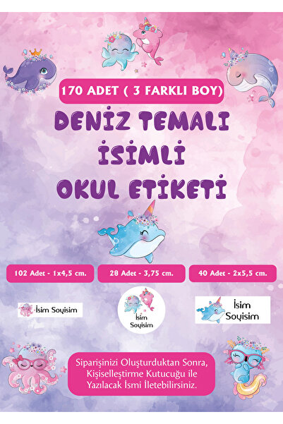 Anı Karavanı Organizasyon Deniz Temalı İsimli Okul Etiketi - 170 Adet