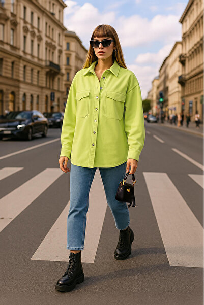 BANNY JEANS Women's Oversize Jean Shirt Neon Green