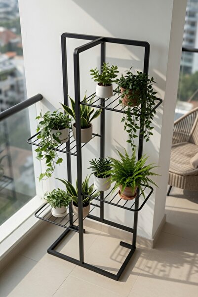Bino 4 Katlı Metal Çiçeklik Dekoratif Lüks Bahçe Mobilyası  Bahçe Balkon Rafı