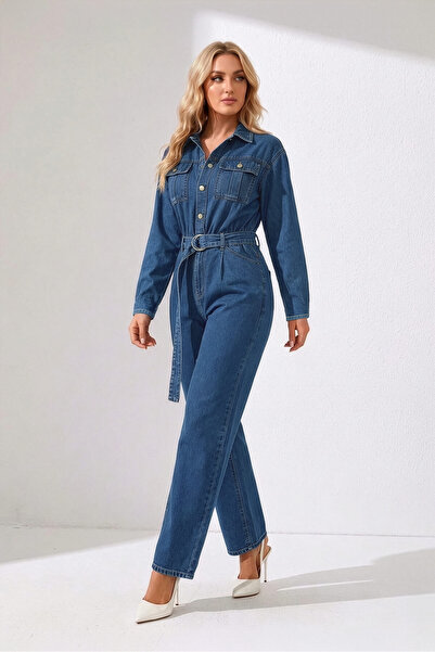 BANNY JEANS Women's Oversize Jean Jumpsuit Dark Blue