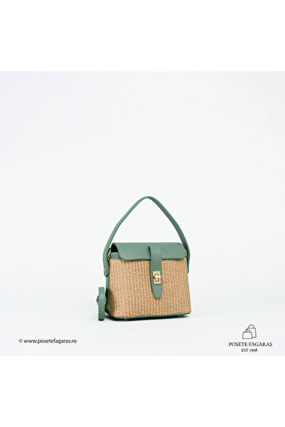 Posete Fagaras Poseta Linda - Piele Rafie - Menta, Geanta Rafie & Piele, Pose...
