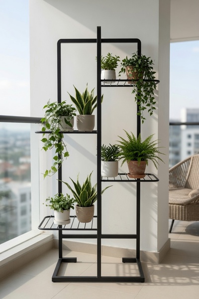 Bino 4 Katlı Metal Çiçeklik Dekoratif Lüks Bahçe Mobilyası  Bahçe Balkon Rafı
