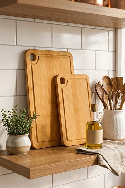 MAKRİ HOME Set of 2 Bamboo Cutting Boards, Kemer Classic Corner Curve Model, ...