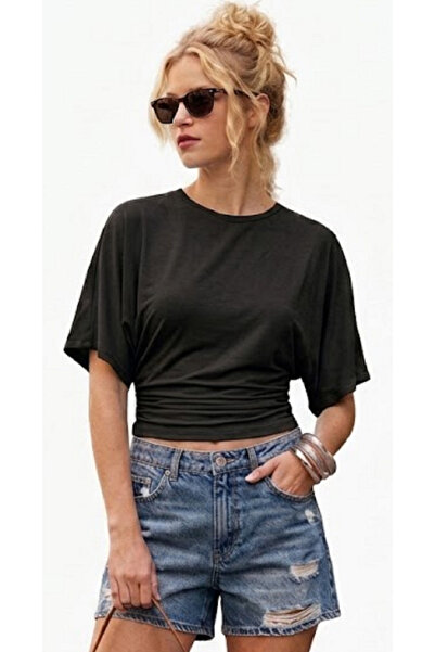 AÇELYA TEKSTİL Side Gathered Blouse, Body-Fitting, Stretchy Knitted, Luxuriou...