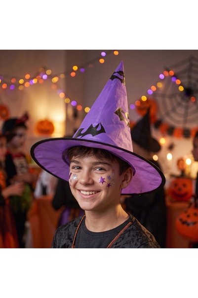 Gift Design Pălărie de vrăjitoare, pentru Halloween, cu lilieci, culoare violet