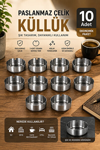 Porsima Etn-015 Ashtray Stainless Steel 10 Piece Ash Tray Quality Ashtray Set...