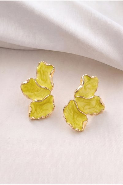 Glaren Sarı Mineli Kanat Altın Renk Kadın Küpe