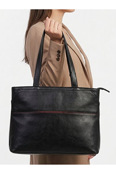 levano leather Hakiki Dana Derisi Kadın Omuz Çantası Siyah – Büyük Boy Fermua...