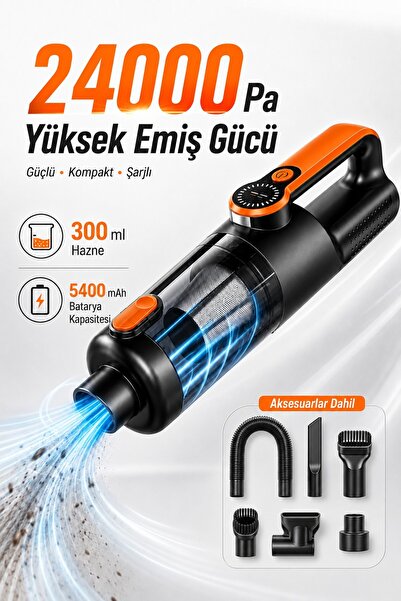 Teknodrone 24000 Pa Işıklı Araç Süpürgesi Kablosuz Vakum ve Üfleme 2in1 10 Ba...