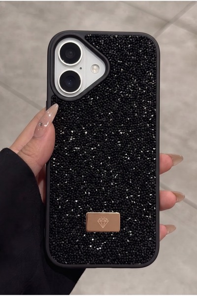 KVK PRİVACY Apple iPhone 17 Uyumlu – Siyah Taşlı Işıltılı Yumuşak Silikon Kıl...