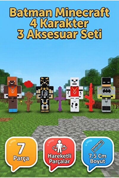 Tıfıl Toys Batman Minecraft 4 Karakter 3 Aksesuar 7 Parça Çocuk Figür Oyun Seti