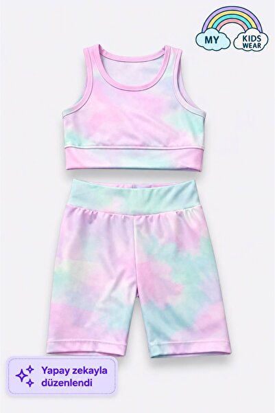 My Kids Wear Girl's Multi-Purpose Tie-Dye Patterned Swimsuit & Sports Set 12438