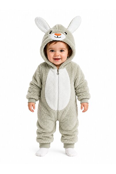 Chicsy Baby Sweet Rabbit Patterned Welsoft Baby Romper Hooded Plush Zippered ...