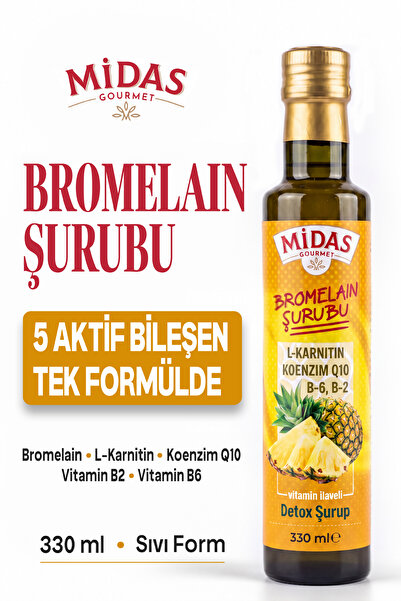 Midas Gourmet Bromelain Şurubu - L-Karnitin, Koenzim Q10, Vitamin B2 & B6 Des...