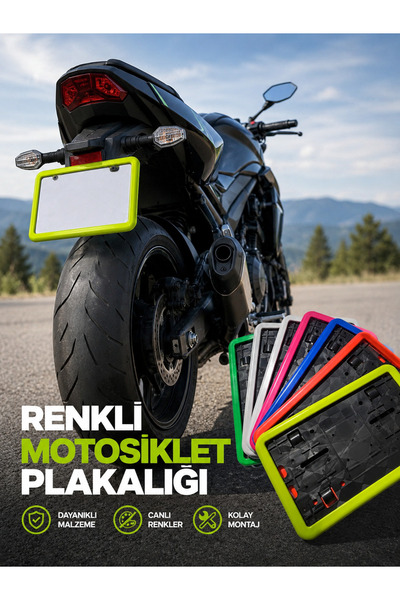 ttr motors Çerçeveli Renkli Motosiklet Plakalık Beyaz