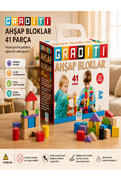 CA Games Graditi 41-Piece Educational and Learning Wooden Activity Blocks Har...